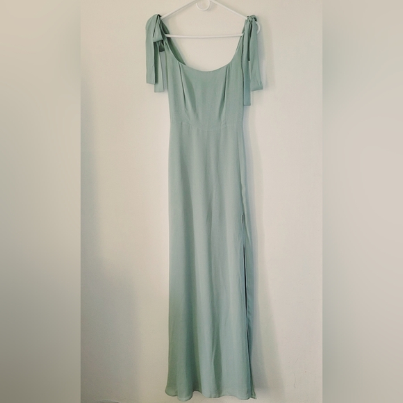 Reformation Westerly Dress Celedon Size 0 Women's Tie Straps Smocked Zipper Slit - Picture 1 of 16